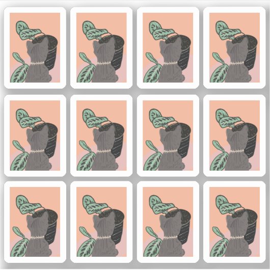 Funny Tabby Cat Viewing Planten Lijst Sticker (Voorkant)