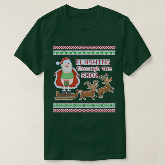 Funny Tacky Kerstmis | Santa Flashing door Thru Sn T-shirt (Design voorkant)