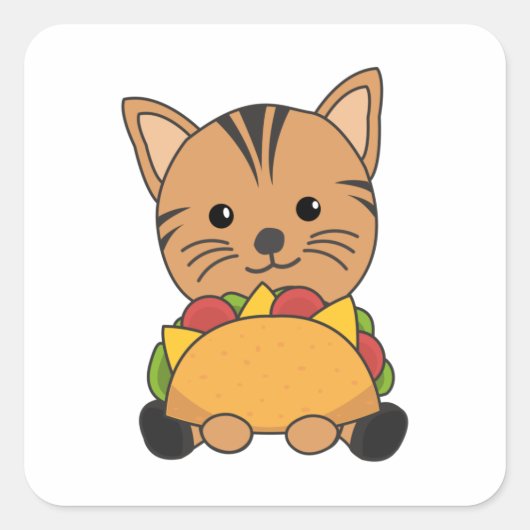 Funny Taco Cats Tacos Mexico Cute Cat Vierkante Sticker (Voorkant)