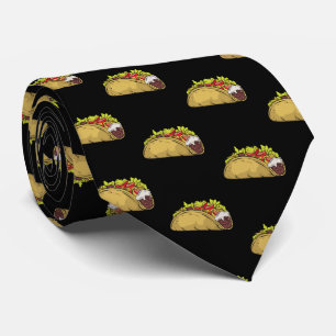 Funny Taco Mexican Food Pattern Black Stropdas