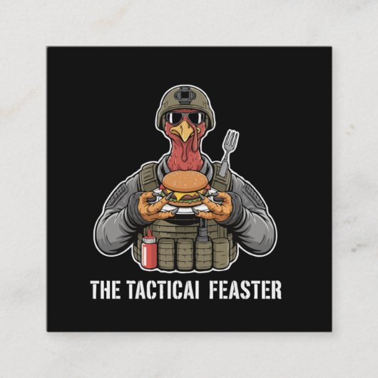 Funny Tactical Feaster Turkey Soldier Thanksgivin Vierkante Visitekaartje (Voorkant)