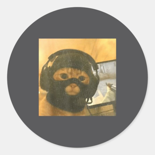 Funny Tactical Gamer Cat Meme Graphic Ronde Sticker (Voorkant)