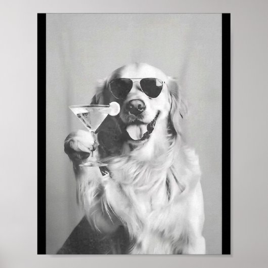 Funny Tail Dog Golden Retriever With Sungles Marti Poster (Voorkant)