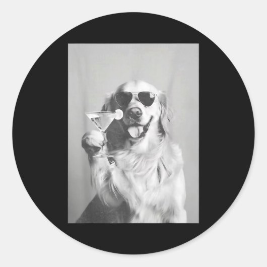 Funny Tail Dog Golden Retriever With Sungles Marti Ronde Sticker (Voorkant)