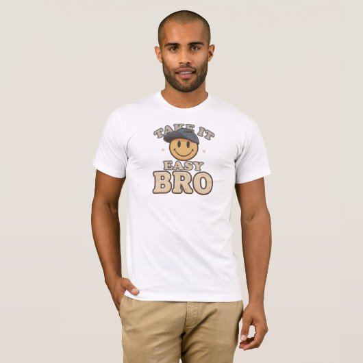 Funny "Take It Easy Bro" Smiley Face T-shirt (Voorkant volledig)