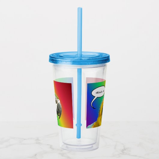 Funny Talking Parrot Rainbow Acryltumbler Acryl Drinkbeker (Rechts)