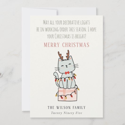 Funny Tangled-werkkerstlampjes Cat Gift Feestdagenkaart (Voorkant)