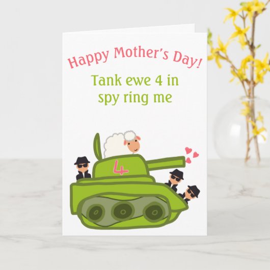 Funny tank ewe schaap pun cartoon Moederdag Kaart (Gele Bloem)