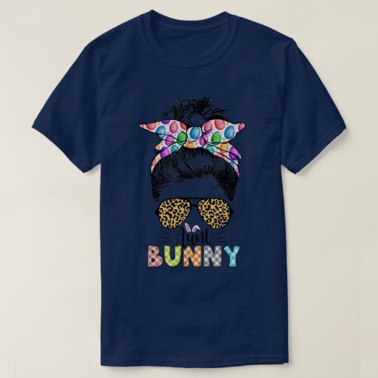 Funny tante Bunny Leopard Messy Bun Happy Pasen T-shirt (Design voorkant)