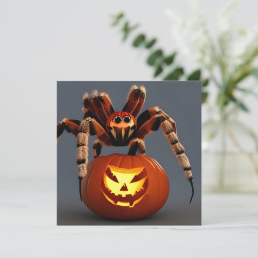 Funny Tarantula met Jack O' Lantern Halloween Kaart (Staand voorkant)