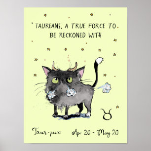 Funny Taurus poster Zodiac Kat Sterren teken poste