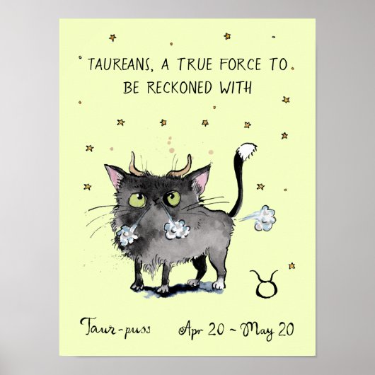 Funny Taurus poster Zodiac Kat Sterren teken poste (Voorkant)