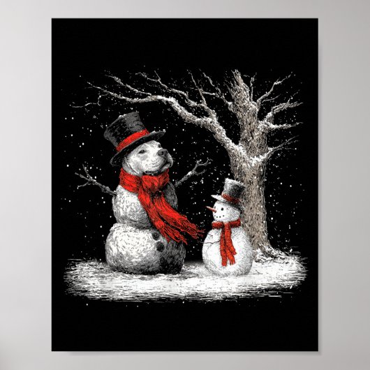 Funny Tbull Dog In The Snow Tree Christmas Winter  Poster (Voorkant)