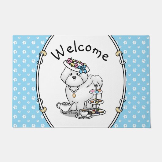 Funny Tea Party Bichon Frise Dog - Cute Deurmat (Voorkant)
