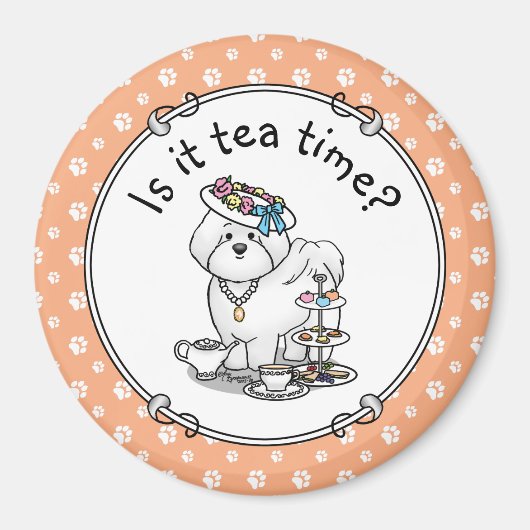 Funny Tea Party Bichon Frise Dog Puppy Cute Magneet (Voorkant)