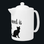 Funny tea pot met schattig kattensilhouet en citaa theepot<br><div class="desc">Grappig theepot met schattig zwart kattensilhouet en grappig citaat.</div>