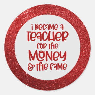 Funny Teacher Gezegde Red Glitter Sparkle Humor Ronde Sticker