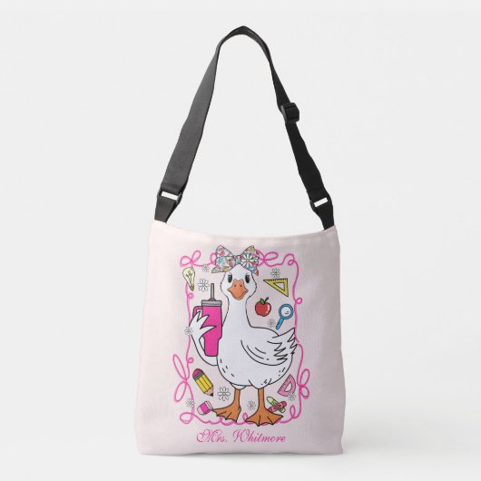 Funny Teacher Goose Back to School Crossbody Tas (Voorkant)