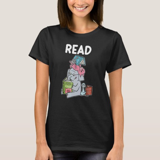 Funny Teacher Library Read Book Club Piggie Elepha T-shirt (Voorkant)