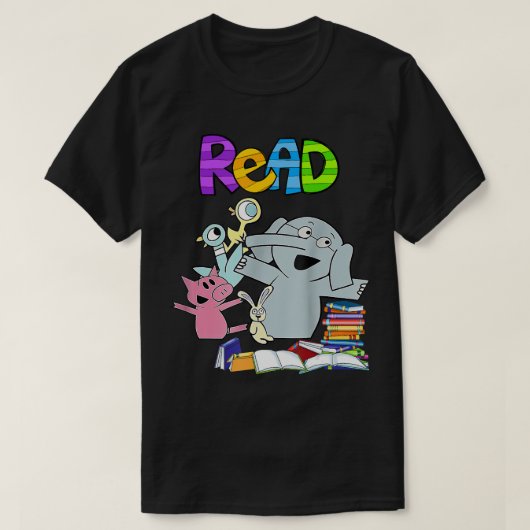 Funny Teacher Library Read Book Club Piggie Elepha T-shirt (Design voorkant)