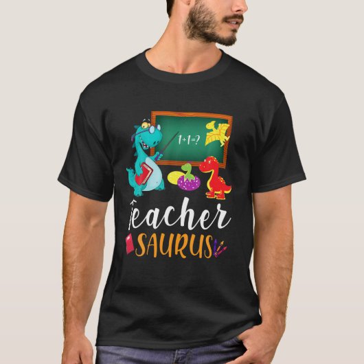 Funny Teacher Saurus T-shirt Dinosaur Teachers App (Voorkant)