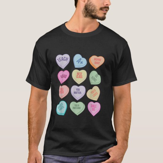 Funny Teacher Valentijnsdag Teach Heart Snoep Lon T-shirt (Voorkant)