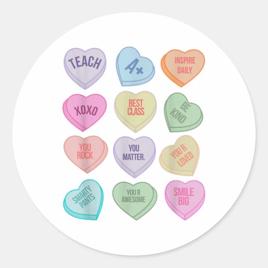 Funny Teacher Valentijnsdag Teach Heart Snoep Ronde Sticker (Voorkant)