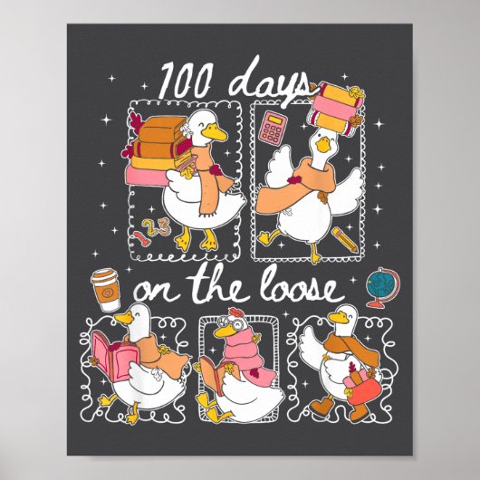 Funny Teachers Silly Goose 100 Day Of School, Goos Poster (Voorkant)