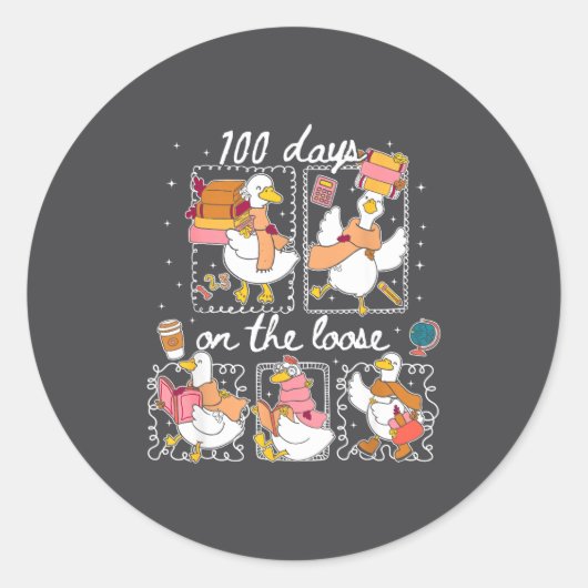 Funny Teachers Silly Goose 100 Day Of School, Goos Ronde Sticker (Voorkant)