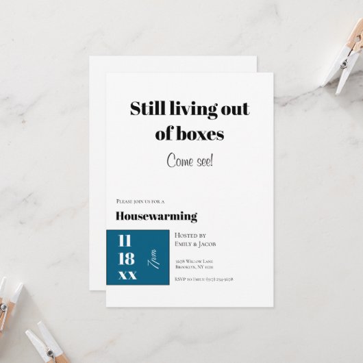 Funny Teal Blue Housewarming Celebration Kaart (Voorkant / Achterkant in situ)