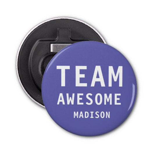 Funny Team Geweldige Paarse Gepersonaliseerde Naam Button Flesopener (Voorkant)