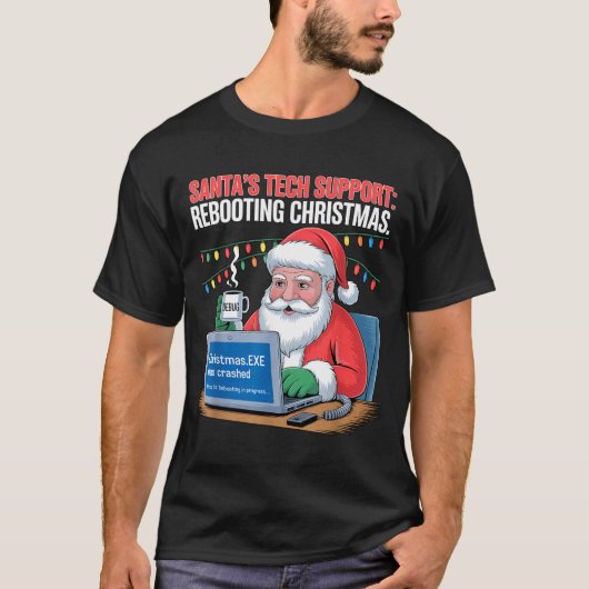 Funny Tech Santa Support Rebooting s T-shirt (Voorkant)