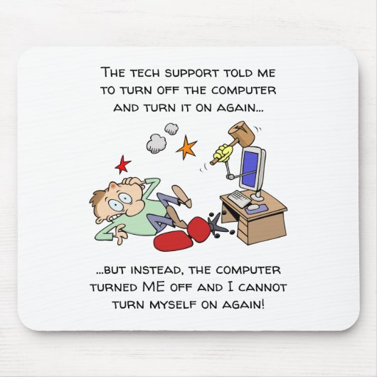 Funny Tech Support Cartoon Muismat (Voorkant)