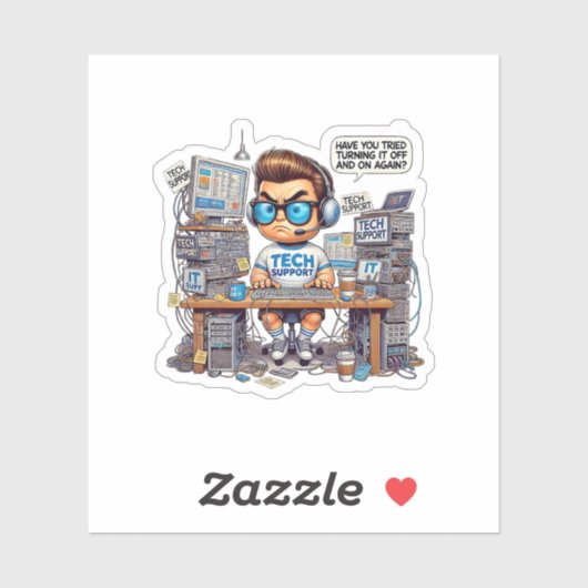 Funny Tech Support Cartoon Sticker (Vel)