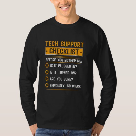 Funny Tech Support Checklist Tech Support Definiti T-shirt (Voorkant)