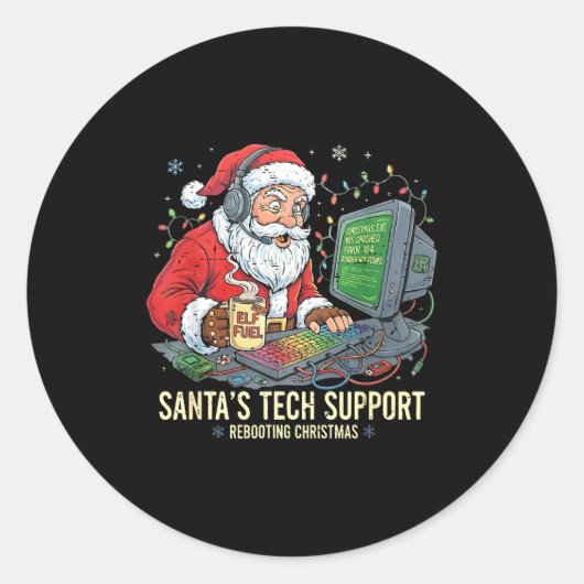 Funny Tech Support Rebooting s Computer Santa Sant Ronde Sticker (Voorkant)