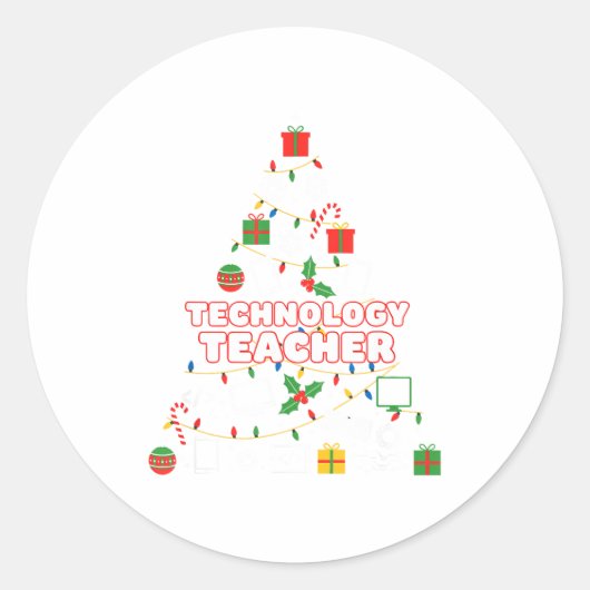 Funny Technology Teacher Christmas Tree Lights Wom Ronde Sticker (Voorkant)