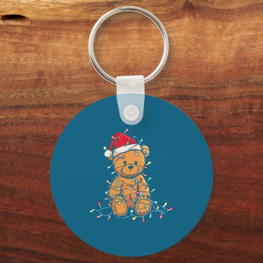 Funny Teddy Bear Christmas Graphics Lights Lover L Sleutelhanger (Voorkant)