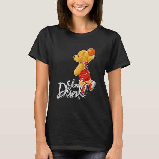 Funny Teddy Bear Slam Dunk, Teddy Bear Basketball T-shirt (Voorkant)