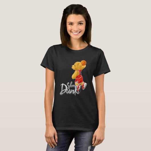Funny Teddy Bear Slam Dunk, Teddy Bear Basketball T-shirt (Voorkant volledig)