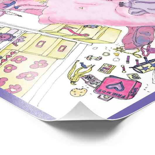 Funny Teenager Girls Messy Bedroom Pink Art Humor Foto Afdruk (Hoek)