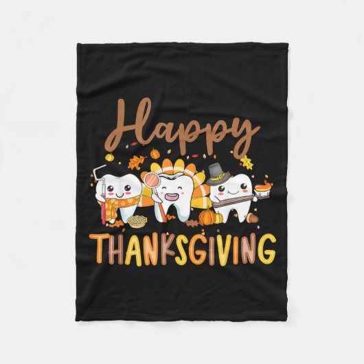 Funny Teeth Thanksgiving Dentist Turkey Dental Squ Fleece Deken (Voorkant)
