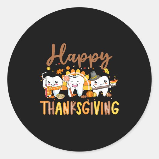 Funny Teeth Thanksgiving Dentist Turkey Dental Squ Ronde Sticker (Voorkant)