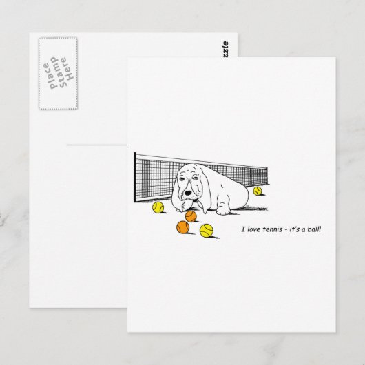 Funny Tennis die het Briefkaart van de Basset Houn (Voorkant / Achterkant)