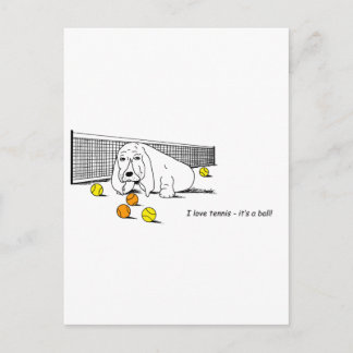 Funny Tennis die het Briefkaart van de Basset Houn