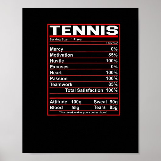 Funny Tennis Nutrition Facts Women Mannen Poster (Voorkant)