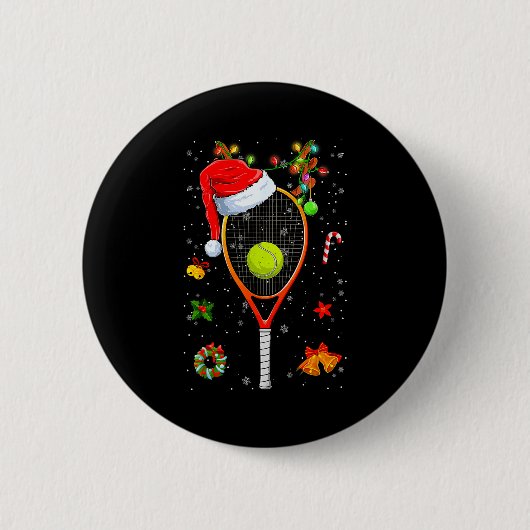 Funny Tennis Racket Reindeer Santa Hat Christmas L Ronde Button 5,7 Cm (Voorkant)