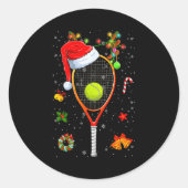 Funny Tennis Racket Reindeer Santa Hat Christmas L Ronde Sticker (Voorkant)