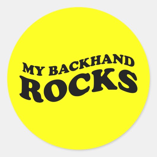 Funny Tennis Sticker Gift: Mijn backhand rocks (Voorkant)