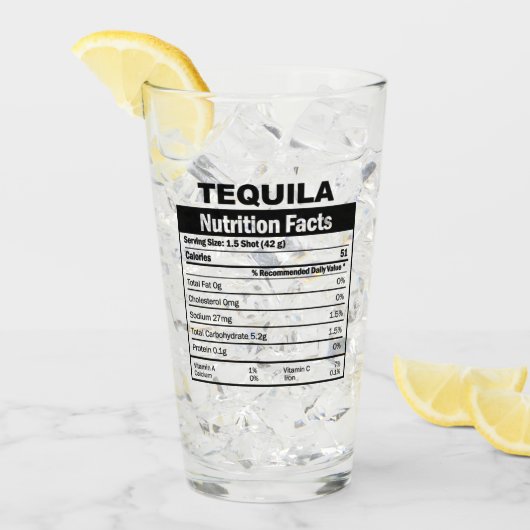 Funny Tequila Nutrition Facts Glass Glas (Voorkant ijs)